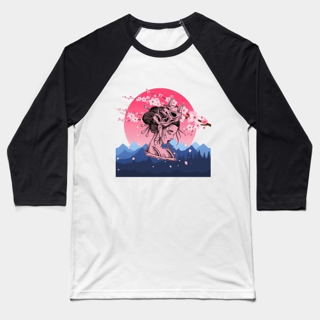 Anime Girl Art Demon - Cute Geisha Baseball T-Shirt by Celestial Mystery